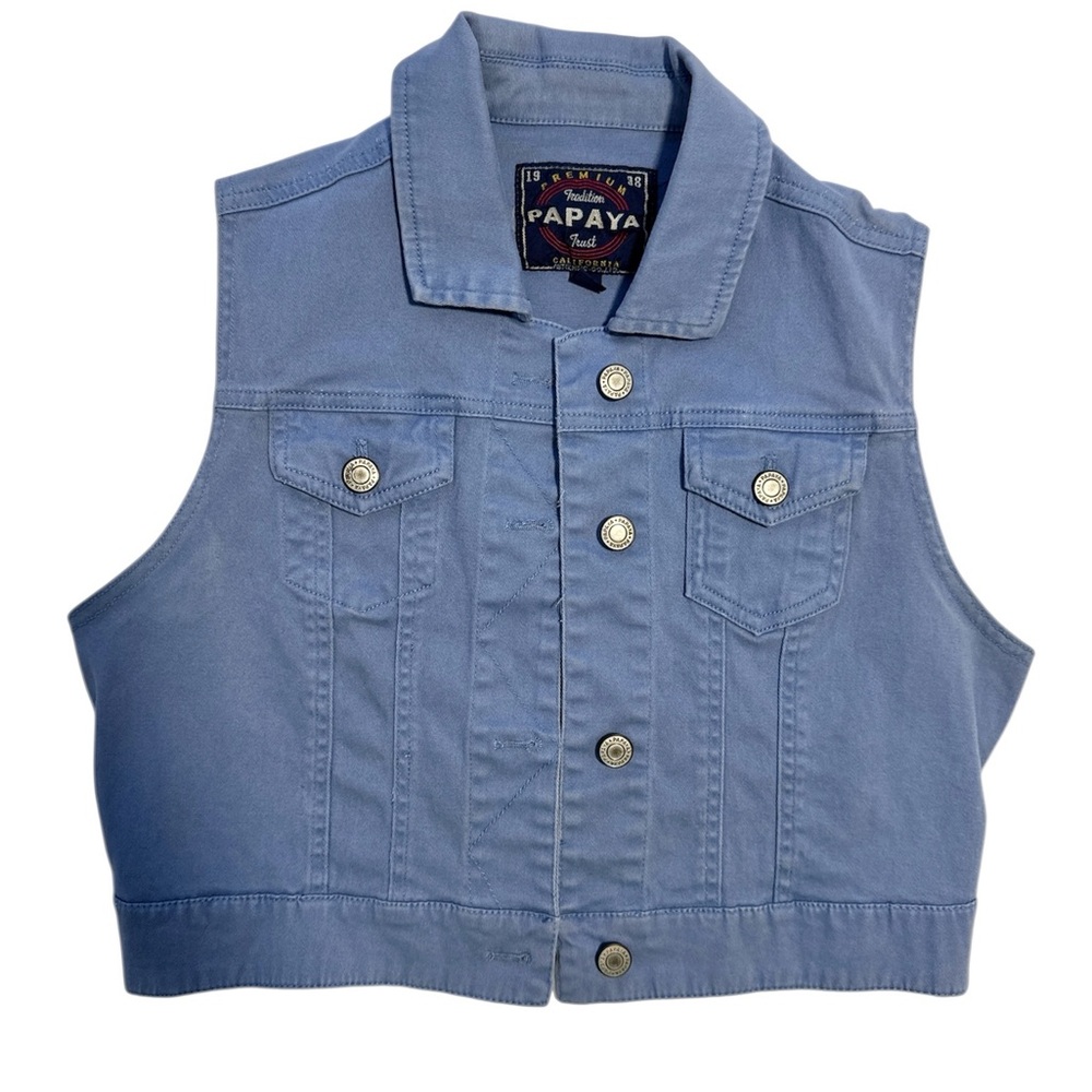 Papaya Blue Denim Vest Classic Sleeveless Design
